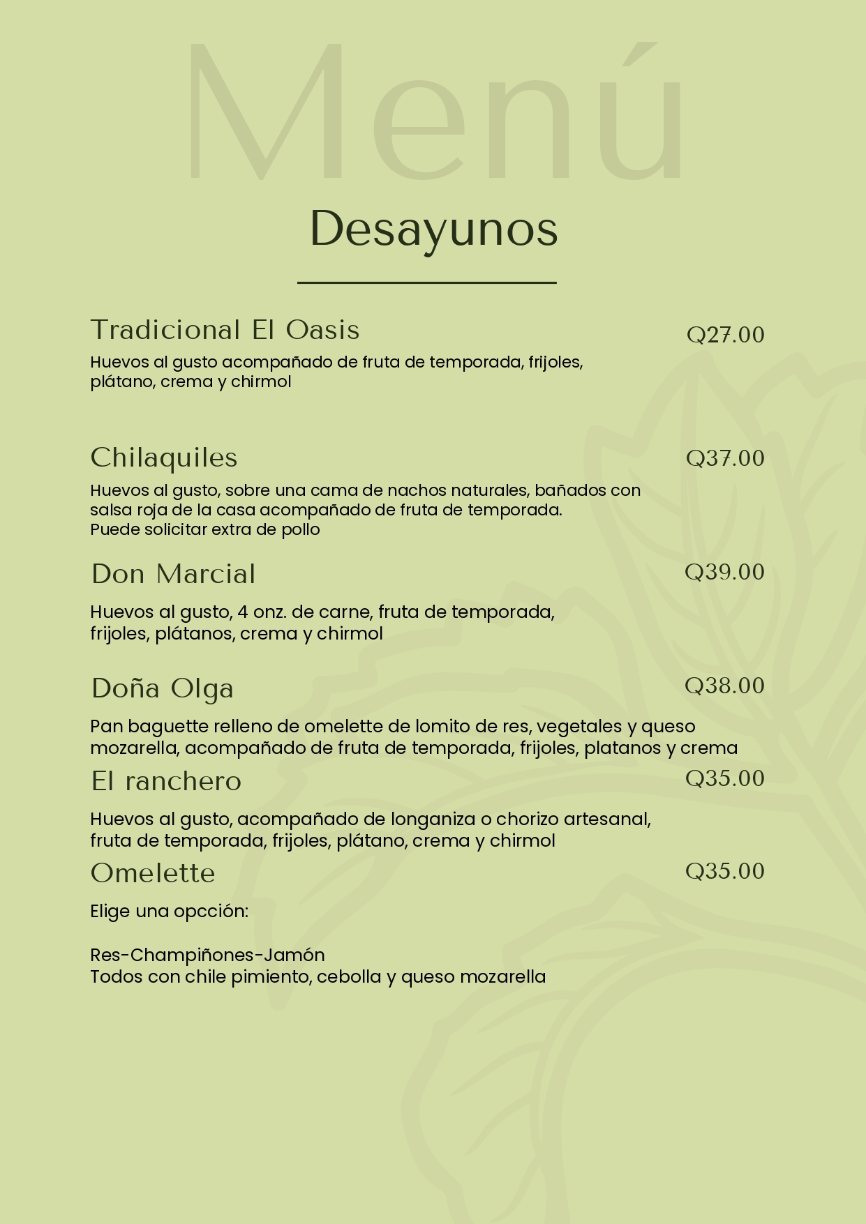 Menu de El Oasis Restaurante